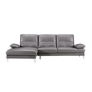 ek-l070 gray color with italian leather sectional - left facing chaise