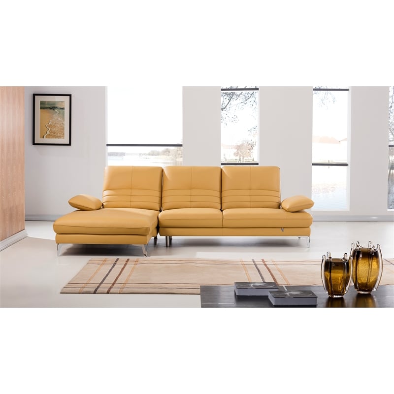 EK-L070 Yellow Italian Leather Sectional - Left Facing Chaise