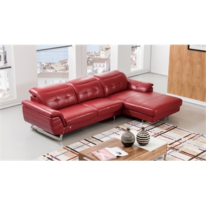 ek-l085 red color with italian leather sectional - right facing chaise