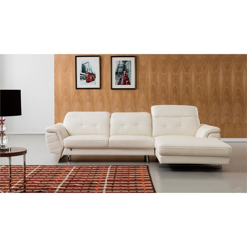 EK-L085 White Color With Italian Leather Sectional - Right Facing Chaise
