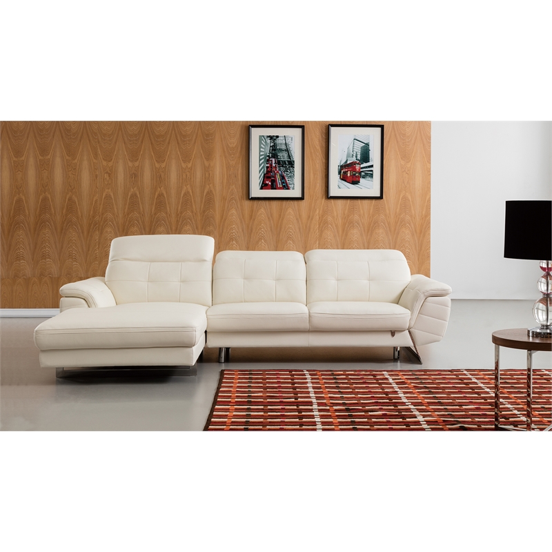 EK-L085 White Color With Italian Leather Sectional - Left Facing Chaise