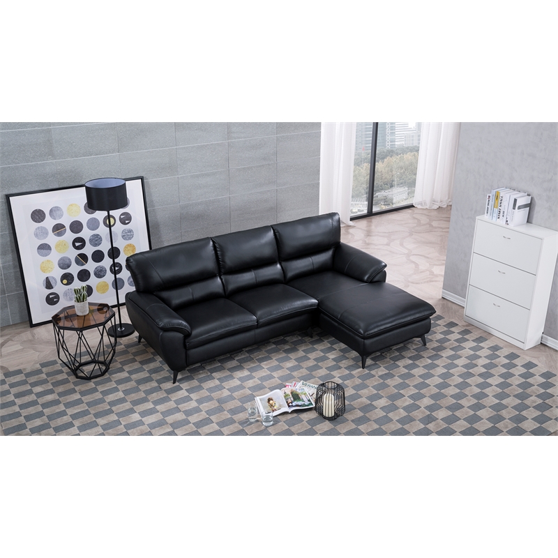 EK-L153L Black Color With Faux Leather and Leather Match-Right Facing Chaise