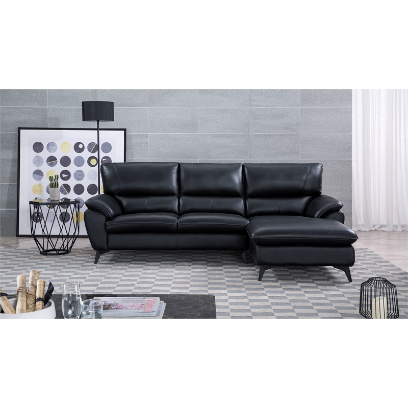EK-L153L Black Color With Faux Leather and Leather Match-Right Facing Chaise