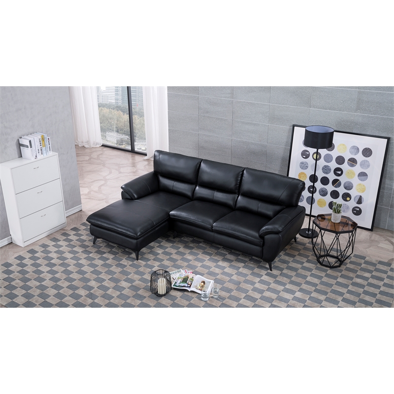 EK-L153R Black Color With Faux Leather and Leather Match-Left Facing Chaise