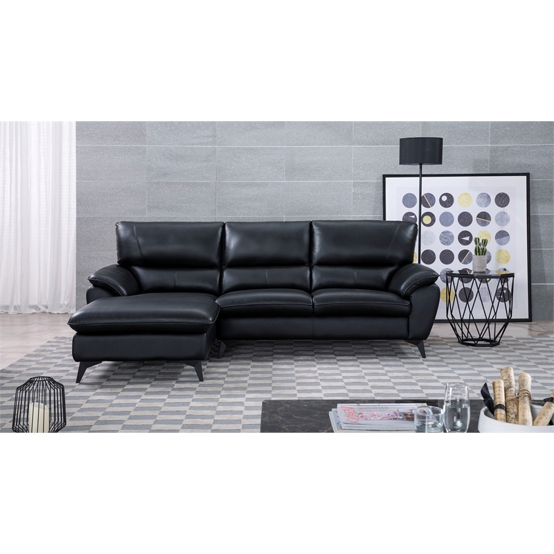 EK-L153R Black Color With Faux Leather and Leather Match-Left Facing Chaise