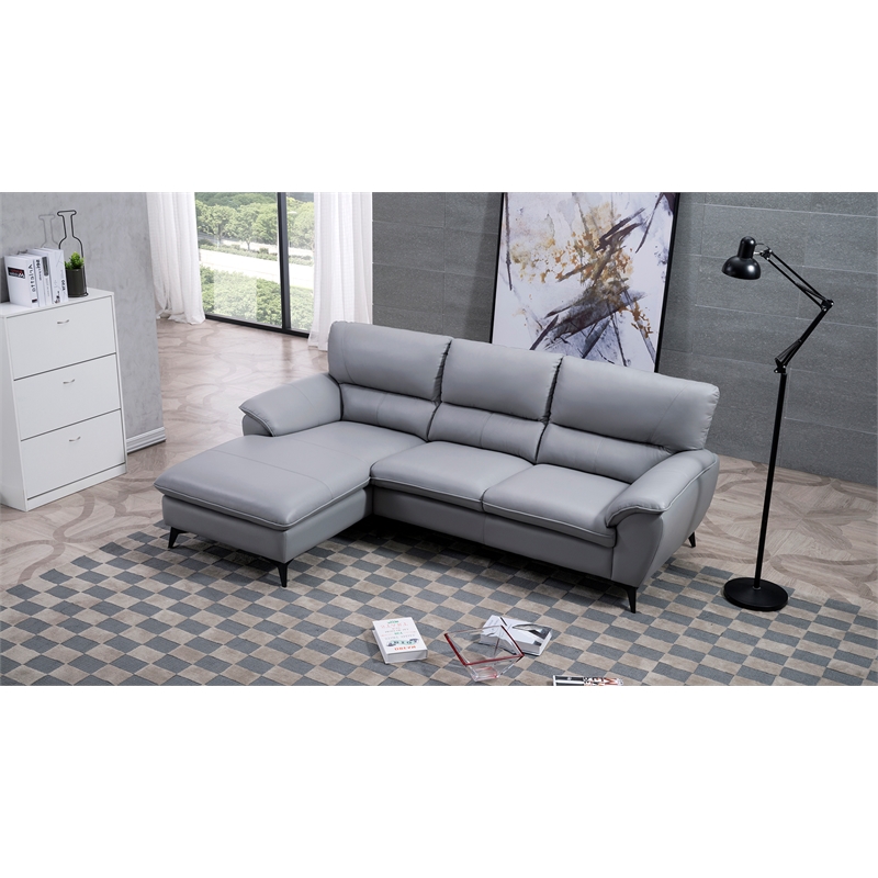 EK-L153R Gray Color With Faux Leather and Leather Match-Left Facing Chaise
