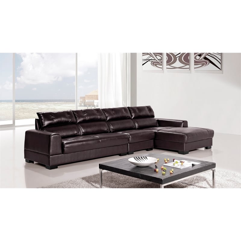 EK-L200 Dark Brown Color With Genuine Leather Sectional - Right Facing Chaise
