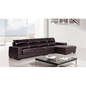 ek-l200 dark brown color with genuine leather sectional - right facing chaise