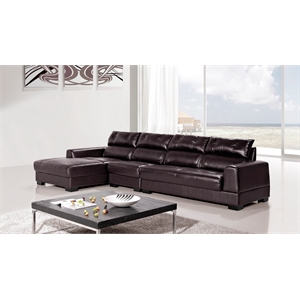 ek-l200 dark brown color with genuine leather sectional - left facing chaise