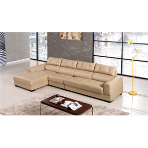 ek-l200 light tan color with genuine leather sectional - left facing chaise