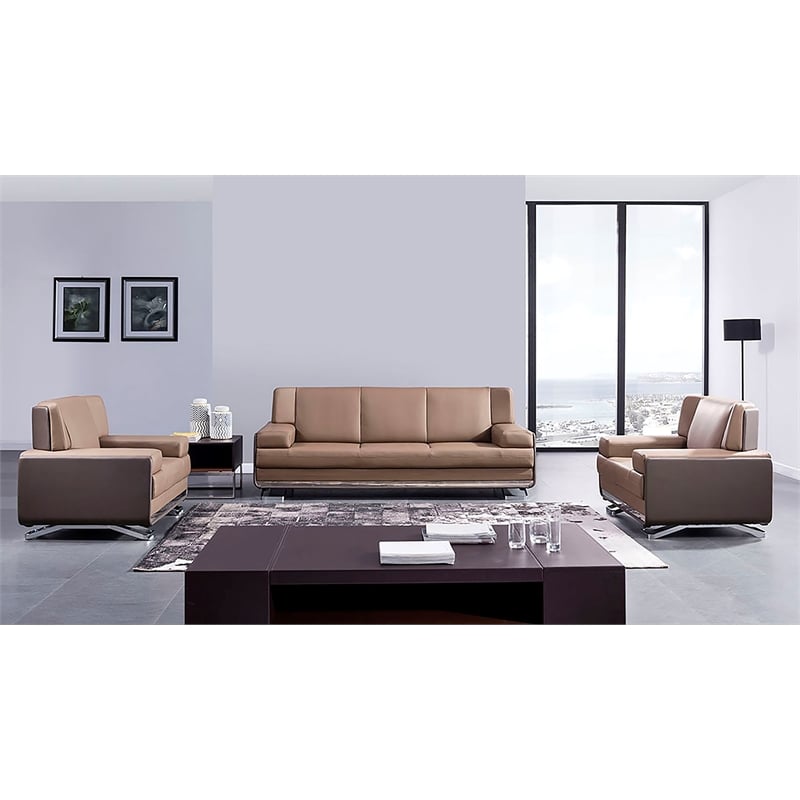 SF175 Tan Color With Faux Leather Conference 3 PCS Sofa Set