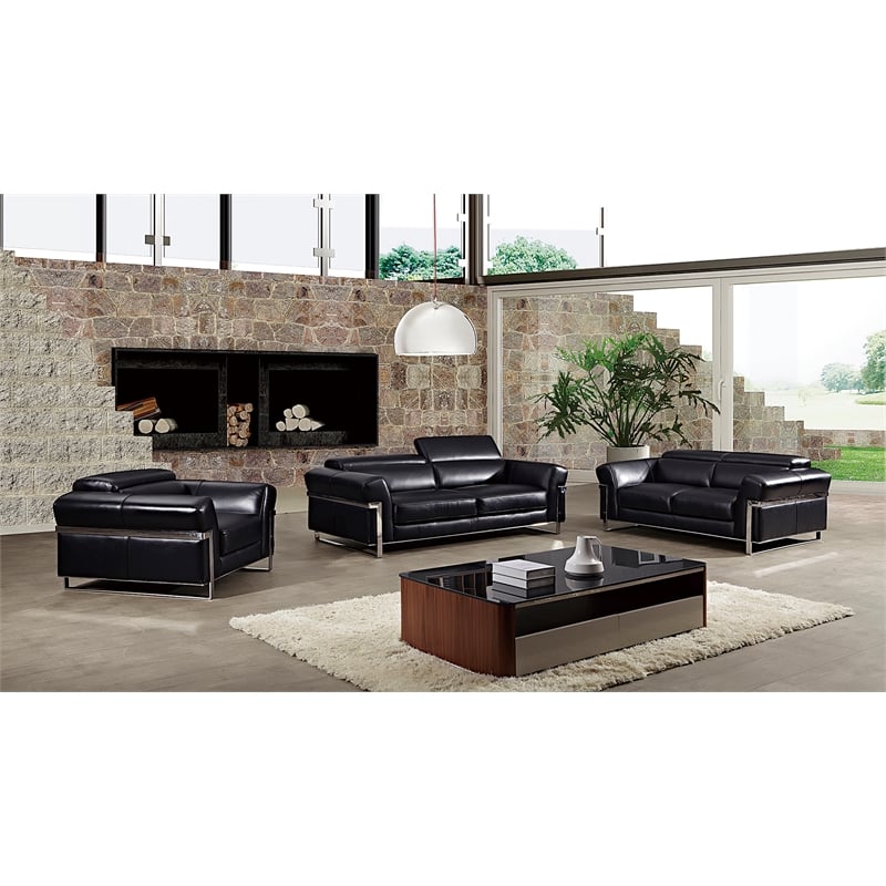 EK012 Black Color With Italian Full Leather Sofa