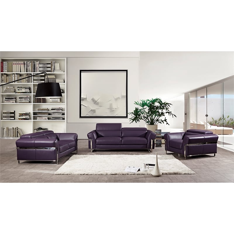 EK012 Purple Color With Italian Full Leather Loveseat