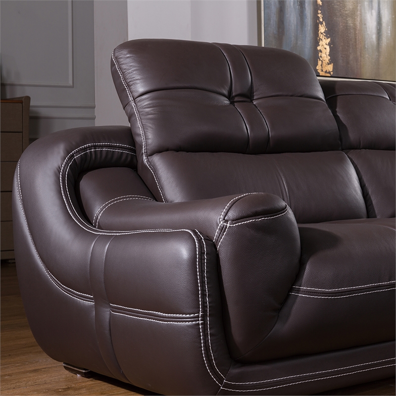 EK-L201 Dark Brown Color With Genuine Leather Sectional - Right Facing Chaise