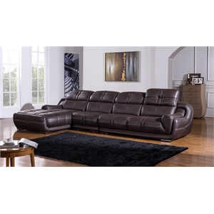 ek-l201 dark brown color with genuine leather sectional - left facing chaise