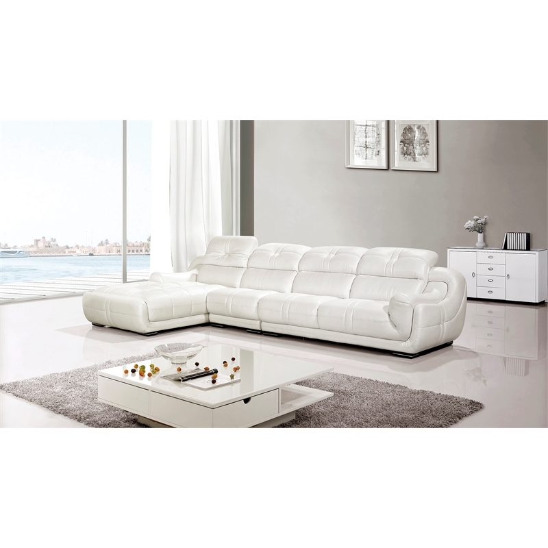 EK-L201 White Color With Genuine Leather Sectional - Left Facing Chaise