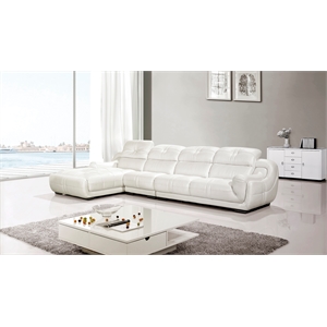 ek-l201 white color with genuine leather sectional - left facing chaise