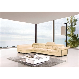 ek-l202 cream color with genuine leather sectional - left facing chaise