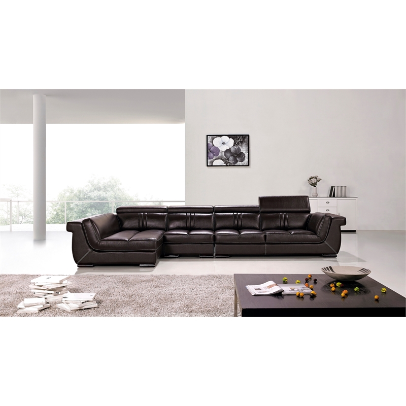 EK-L202 Dark Brown Color With Genuine Leather Sectional - Left Facing Chaise