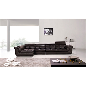 ek-l202 dark brown color with genuine leather sectional - left facing chaise