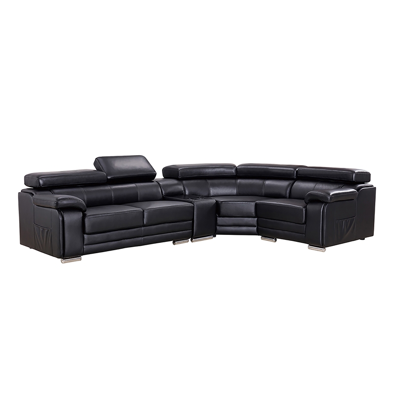EK-L516 Black Color With Genuine Leather Sectional - Right Facing Chaise
