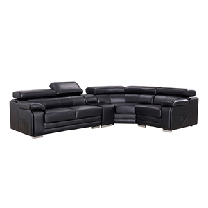 ek-l516 black color with genuine leather sectional - right facing chaise