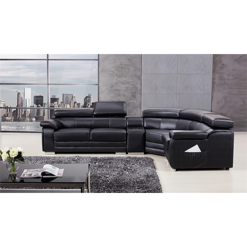 EK-L516 Black Color With Genuine Leather Sectional - Right Facing Chaise