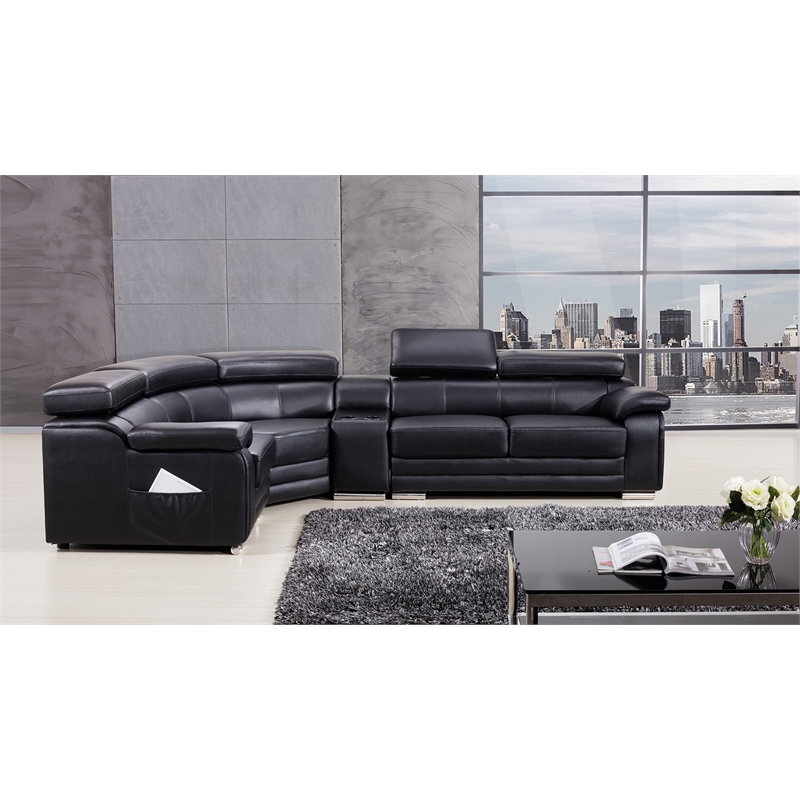 EK-L516 Black Color With Genuine Leather Sectional - Left Facing Chaise