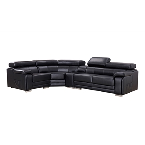 ek-l516 black color with genuine leather sectional - left facing chaise