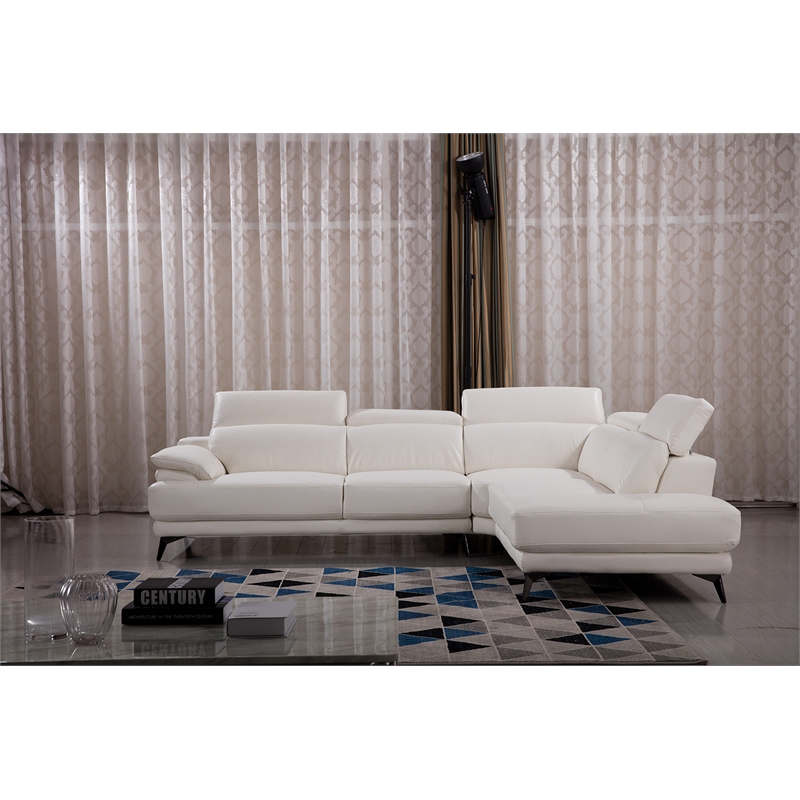 EK-L525L White Color With Top Grain Leather- Right Facing Chaise Sectional