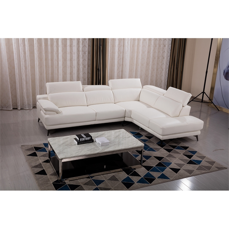 EK-L525L White Color With Top Grain Leather- Right Facing Chaise Sectional