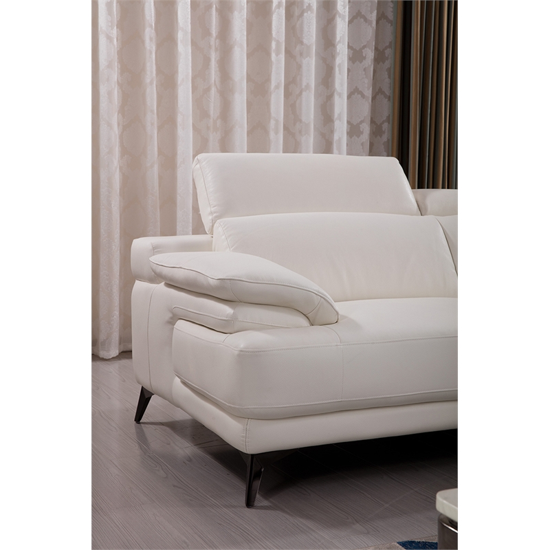 EK-L525L White Color With Top Grain Leather- Right Facing Chaise Sectional