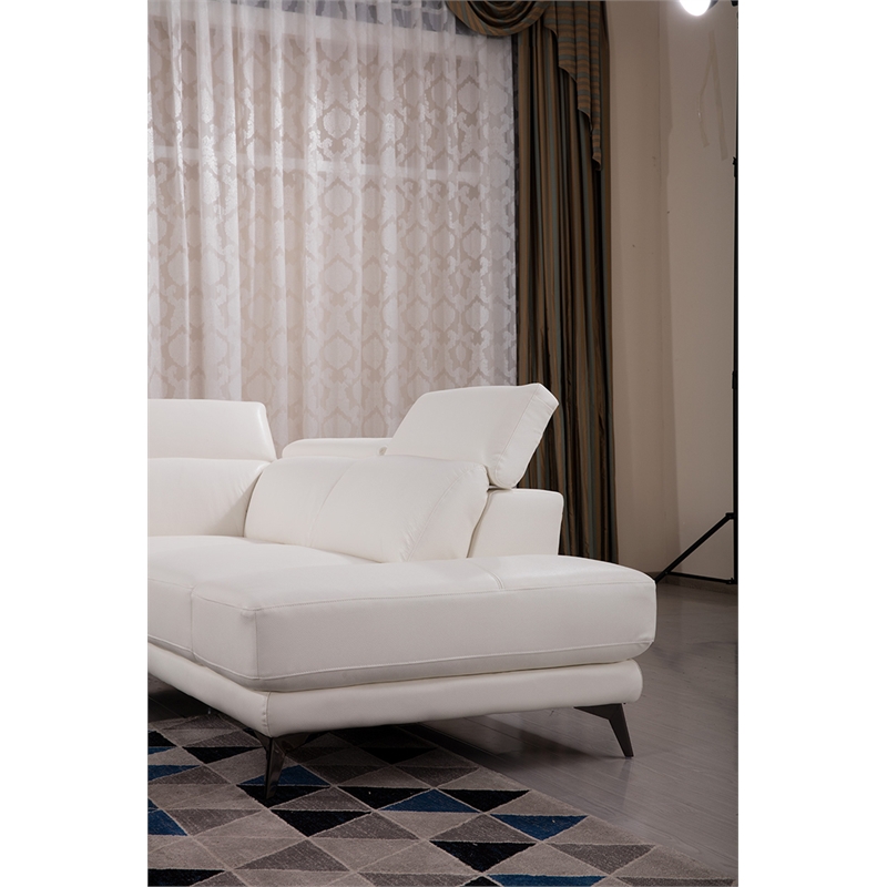 EK-L525L White Color With Top Grain Leather- Right Facing Chaise Sectional