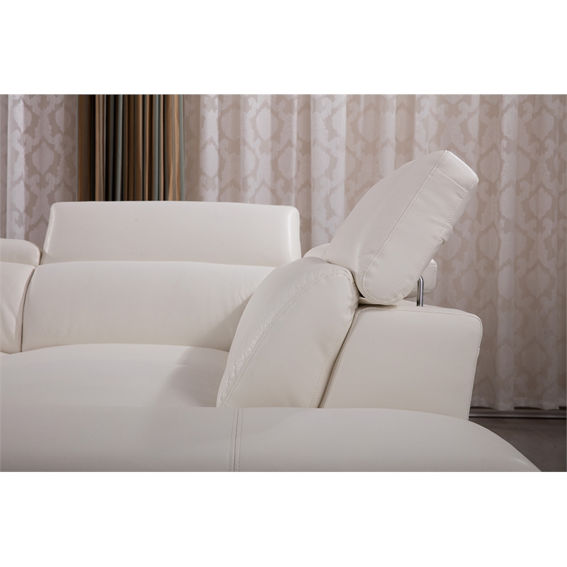 EK-L525L White Color With Top Grain Leather- Right Facing Chaise Sectional