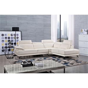 EK-L525L White Color With Top Grain Leather- Right Facing Chaise Sectional