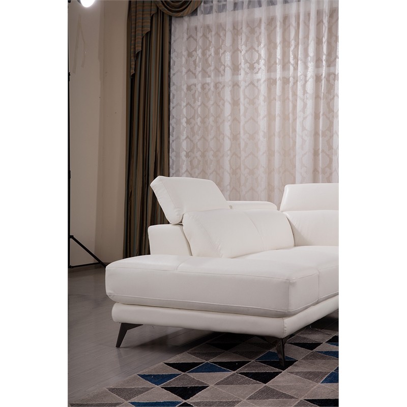 EK-L525R White Color With Top Grain Leather -Right Sitting Chaise Sectional
