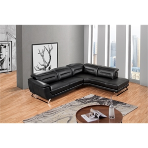 EK-LH756 Black Color With Top-grain Cow Hide Sectional - Right Facing Chaise