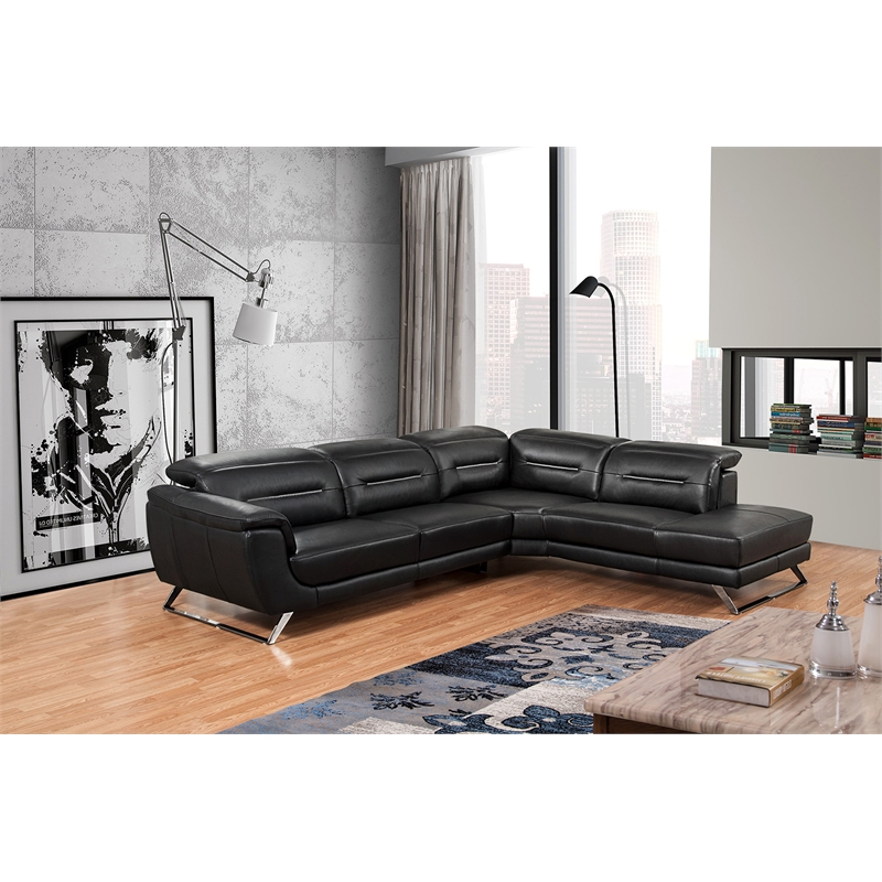 EK-LH756 Black Color With Top-grain Cow Hide Sectional - Right Facing Chaise