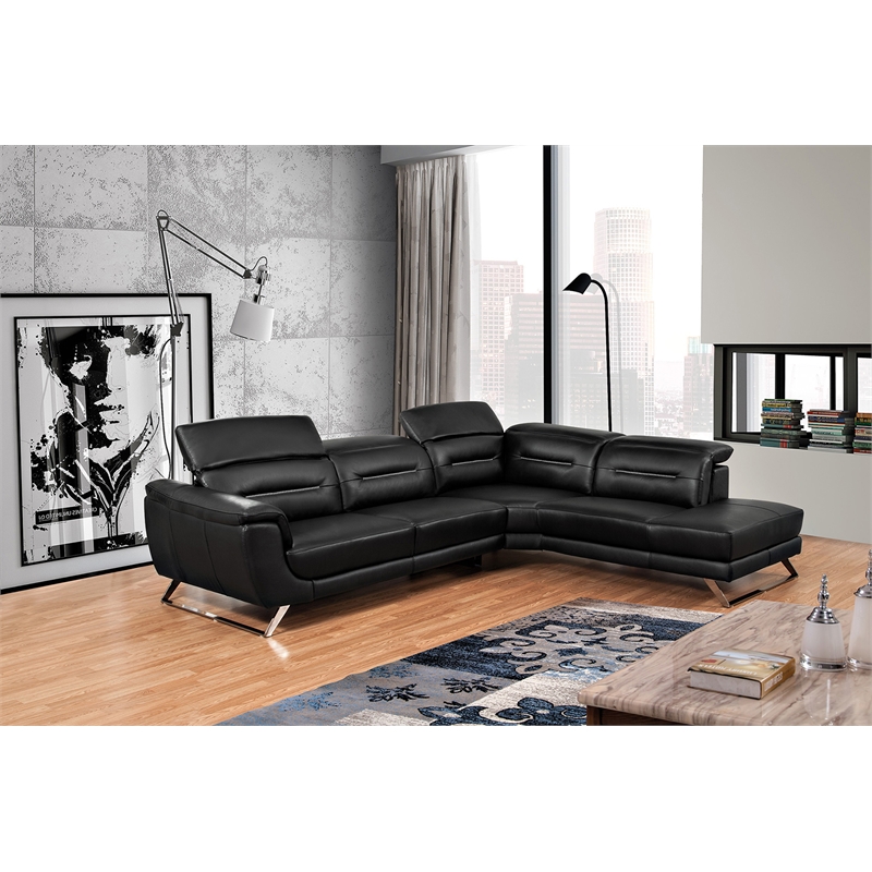 EK-LH756 Black Color With Top-grain Cow Hide Sectional - Right Facing Chaise