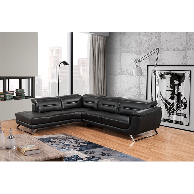 EK-LH756 Black Color With Top-grain Cow Hide Sectional - Left Facing Chaise