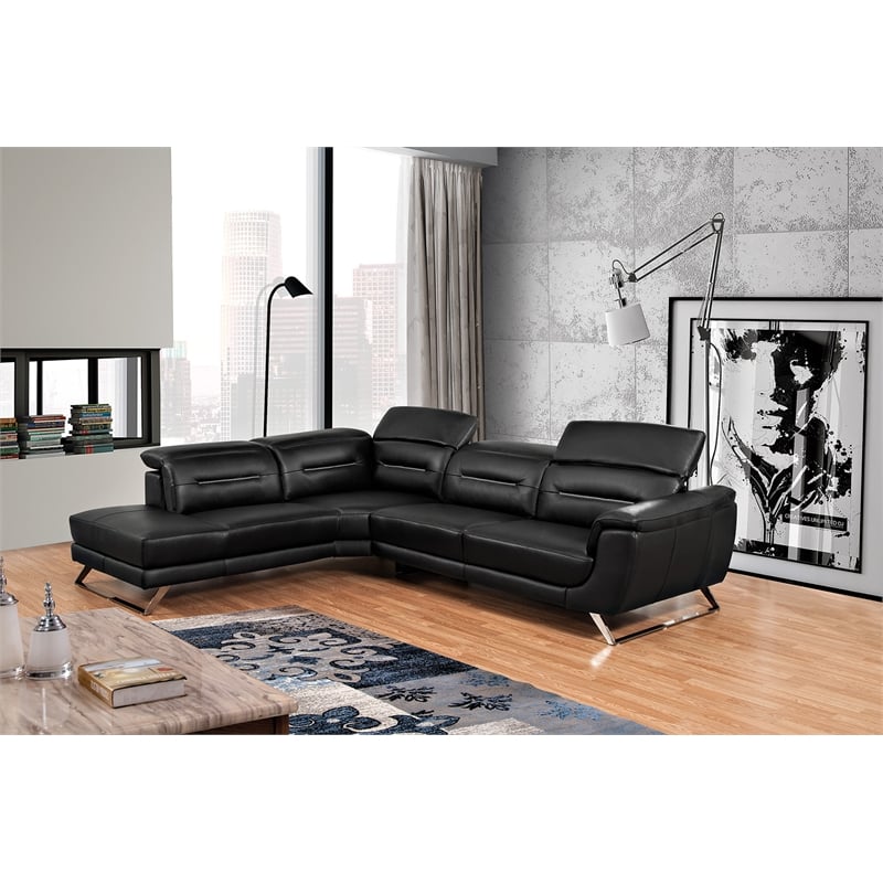 EK-LH756 Black Color With Top-grain Cow Hide Sectional - Left Facing Chaise