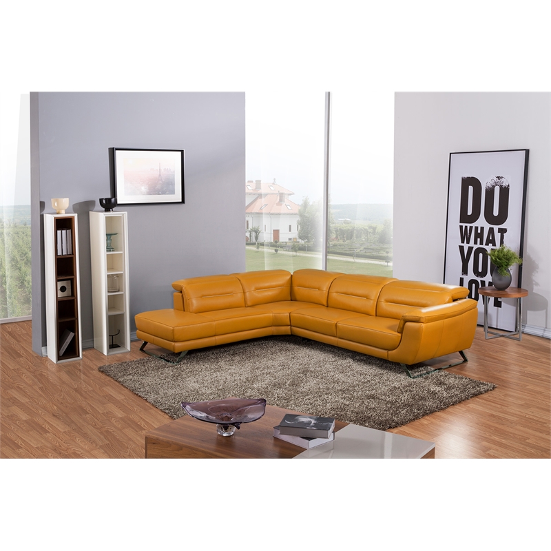 EK-LH756 Honey Yellow Top-grain Cow Hide Sectional - Left Facing Chaise