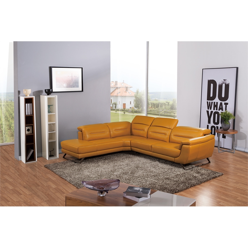EK-LH756 Honey Yellow Top-grain Cow Hide Sectional - Left Facing Chaise