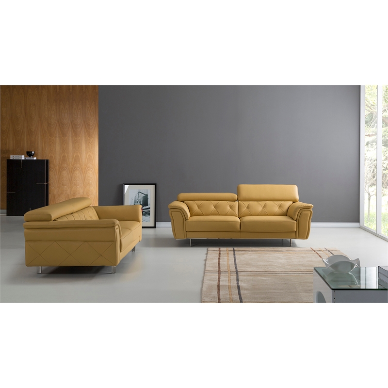 EK068 Yellow Color With Italian Leather Sofa