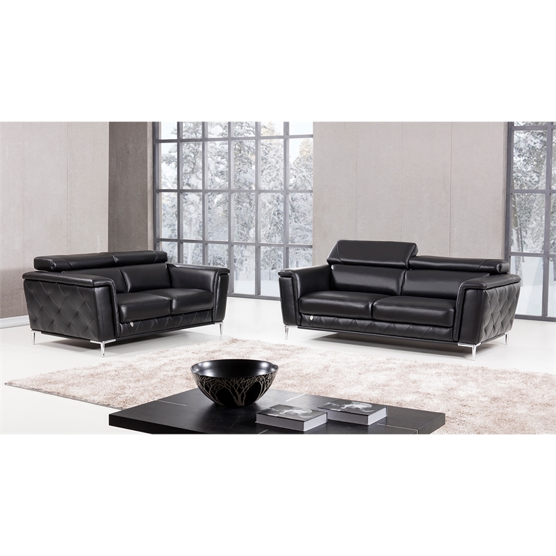 EK071 Black Color With Italian Leather Loveseat