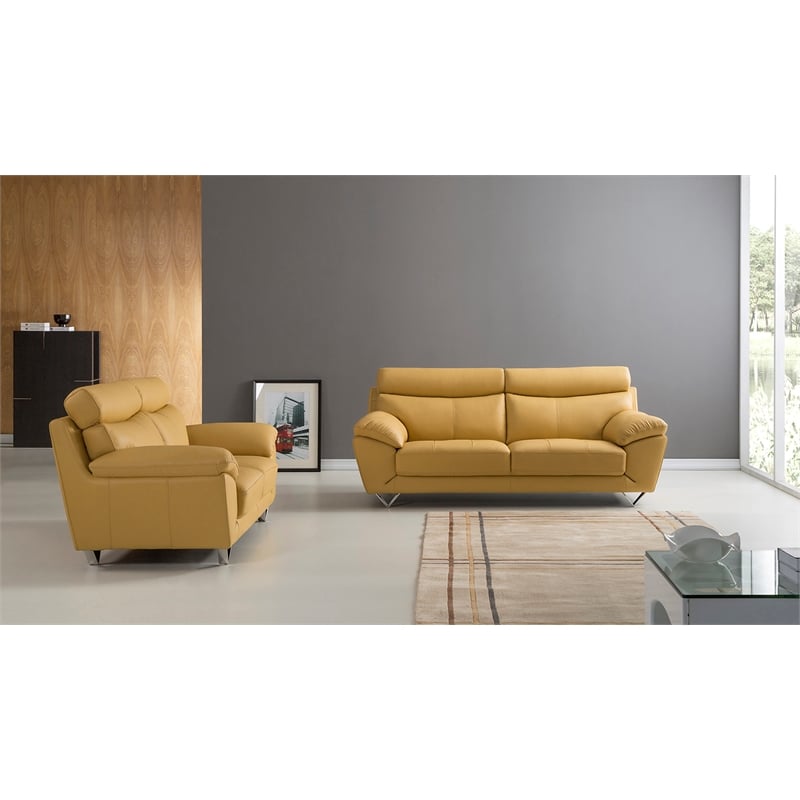 EK078 Yellow Color With Italian Leather Loveseat
