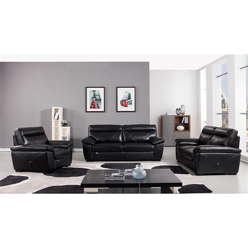 EK081 Black Color With Italian Leather Sofa