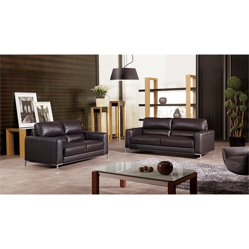 EK016 Dark Chocolate (Brown) Color With Italian Leather Loveseat
