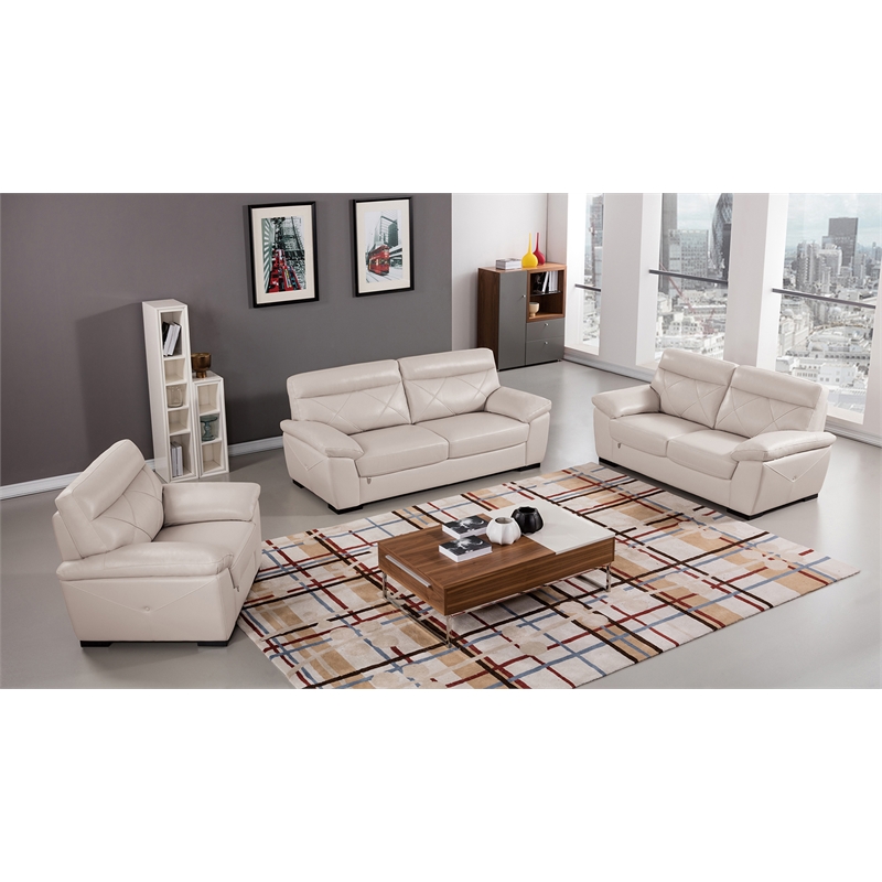 EK081 Light Gray Color With Italian Leather Sofa and wooden legs