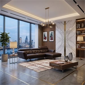 EK-L083 Dark Chocolate (Brown) Color With Italian Leather Right Facing Sectional